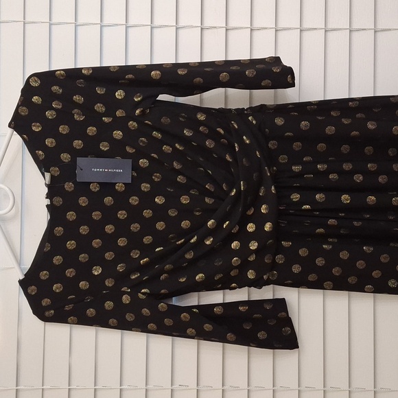 Tommy Hilfiger Petite Metallic Dot Ruched-Waist Dress - Picture 1 of 8